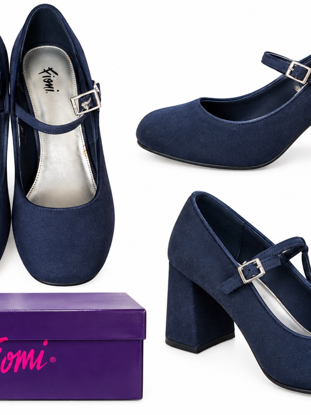 Tjomi Clothing Navy Mary Jane Block Heel Pumps